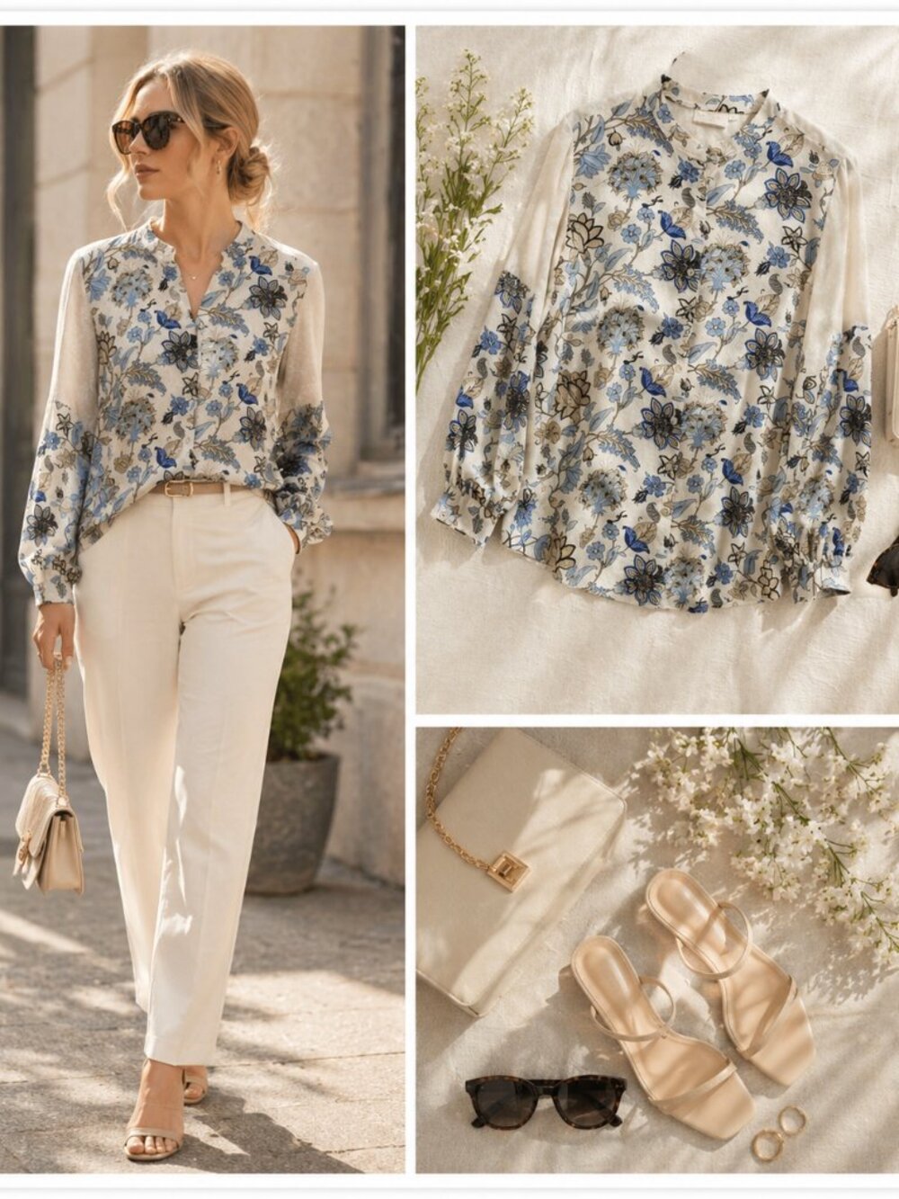 Mode Calcutta Women's Mixed Print Floral Blouse, 100% Viscose, Size S